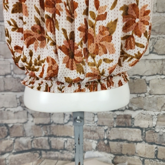 Free People Suki  Blouse Ivory Floral Size Small Billowy Boho Cream Terracotta - Picture 13 of 16